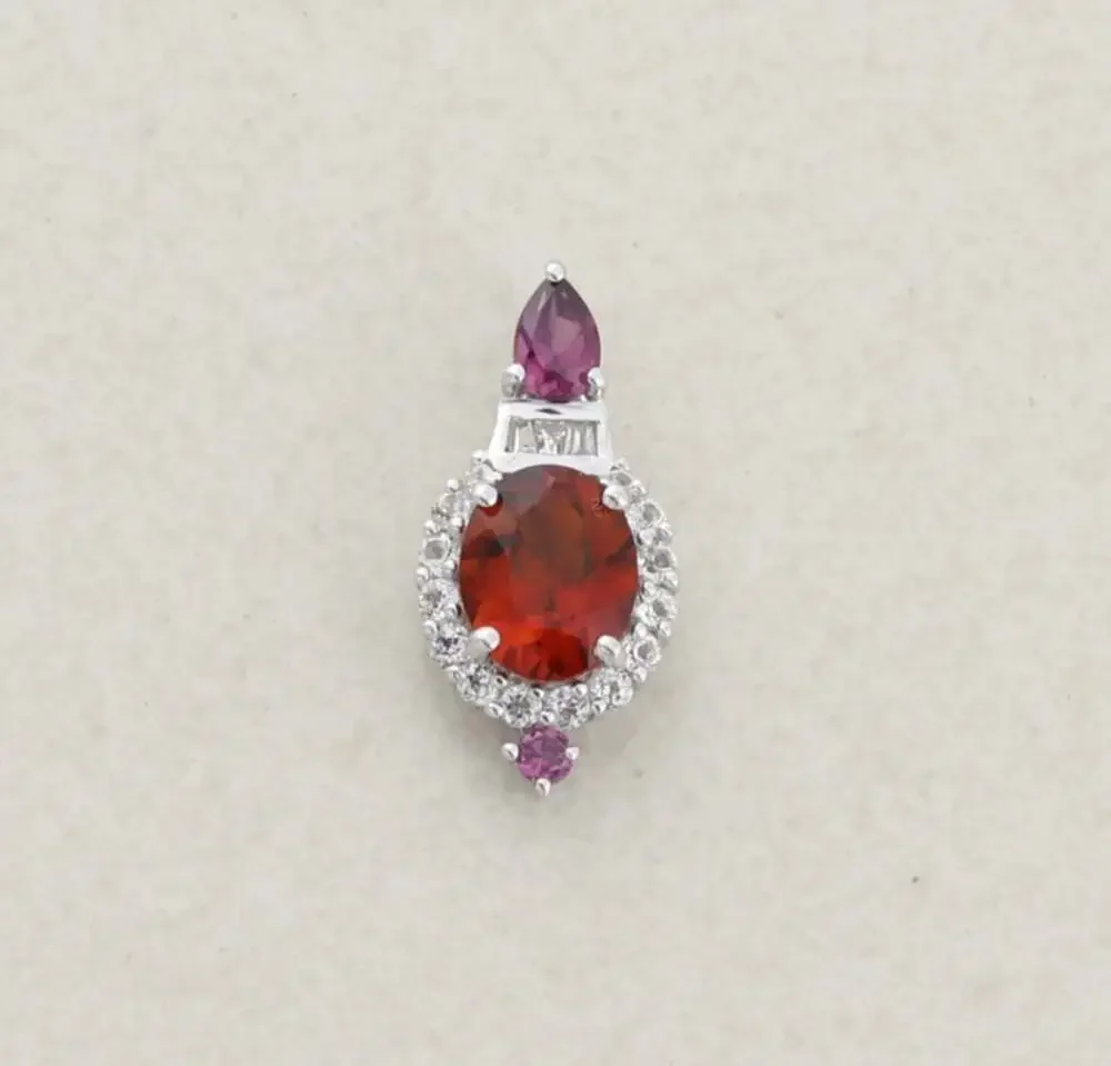Pendant Only Sterling Silver Natural Red Garnet & Rhodolite Garnet Pendant 1